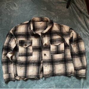 Black and Cream Plaid Button-Up flannel